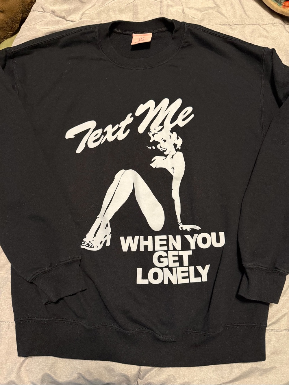 LONELY GHOST Black Sweatshirt with White 'Text Me' Graphic